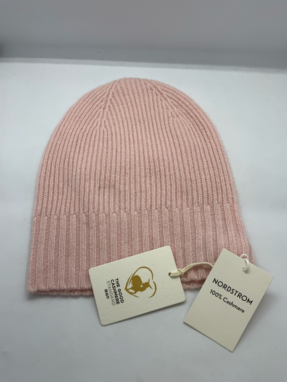 Nordstrom Light Pink Cashmere Ribbed Beanie